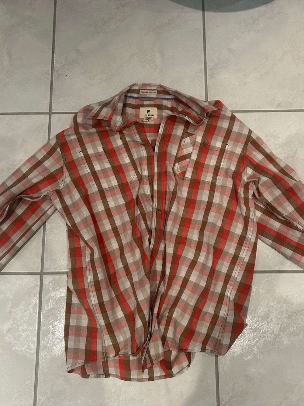 Life Khaki Plaid Button-Down Shirt in Pink, Brown & Cream